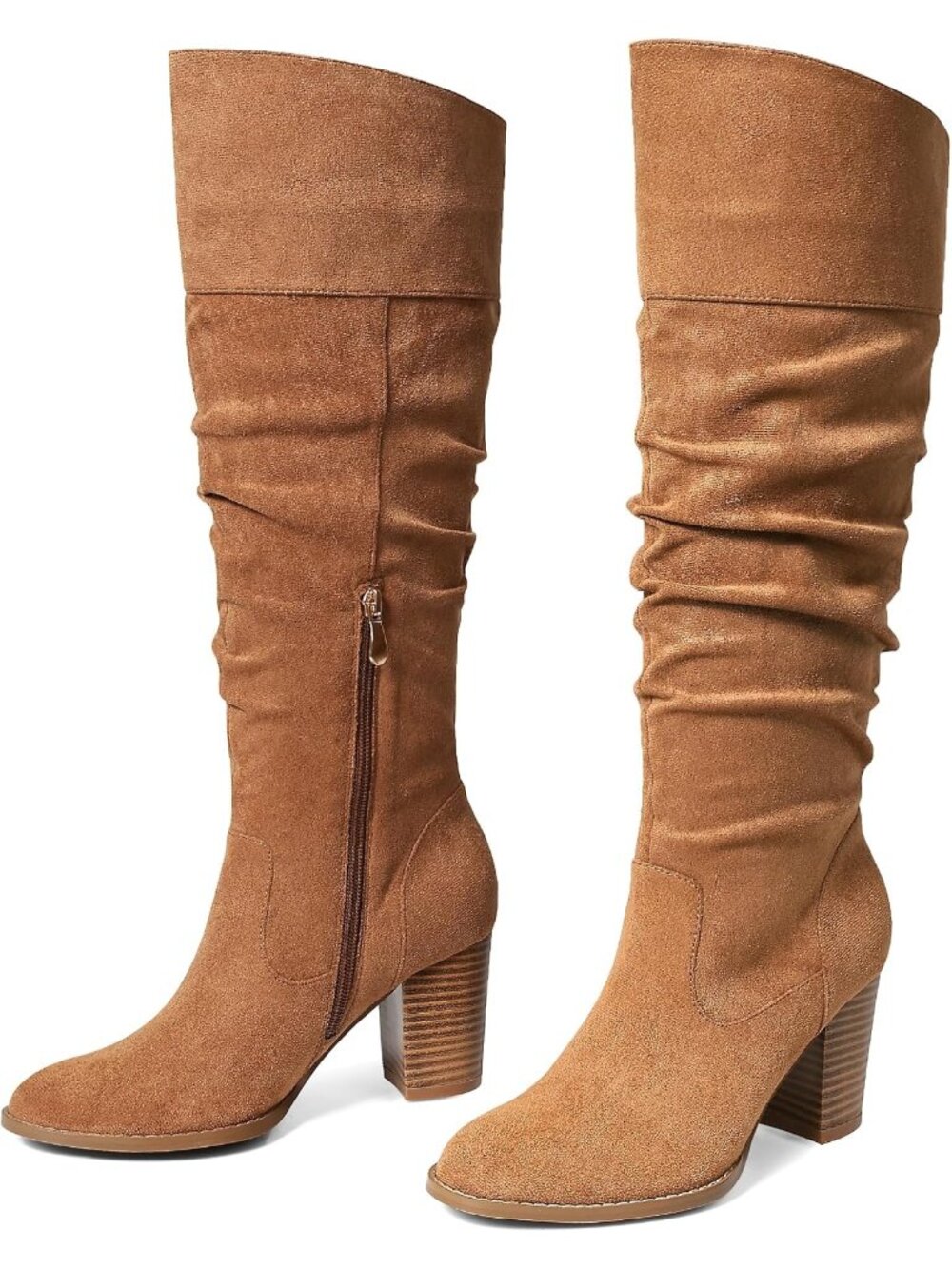 Women's Suede Brown Fall Boots Knee High Tall Boots Winter Slouch Round Toe